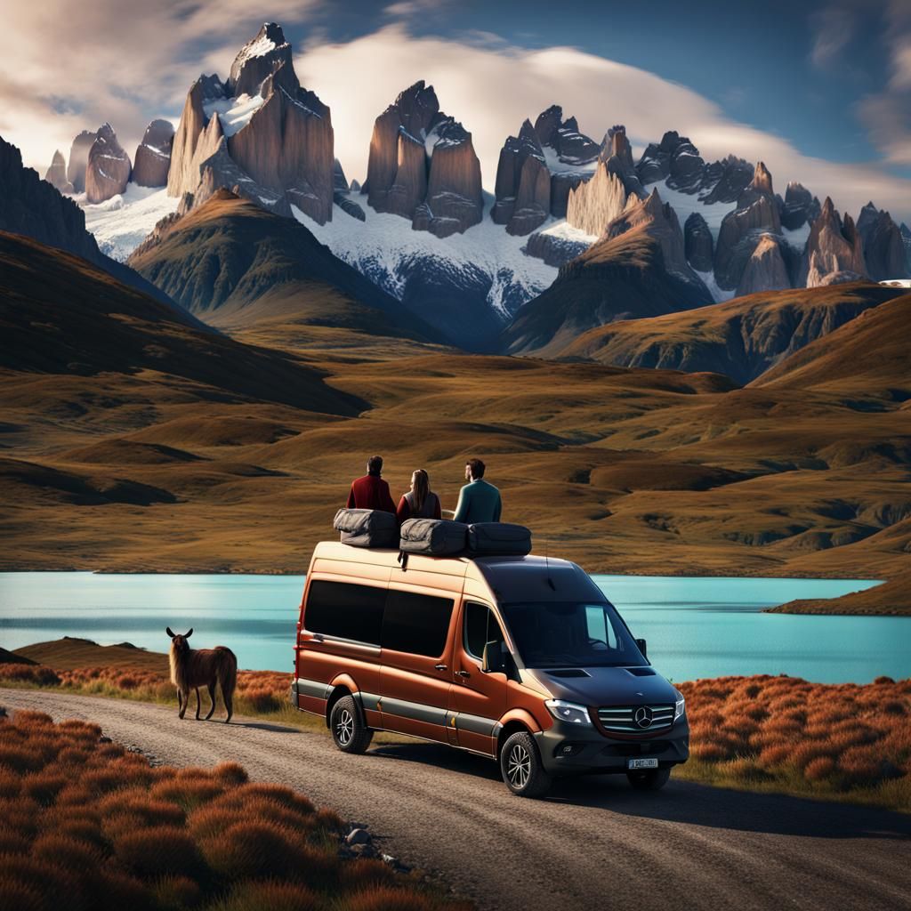 Campervan Couple in Torres del Paine: Fantasy Concept Art