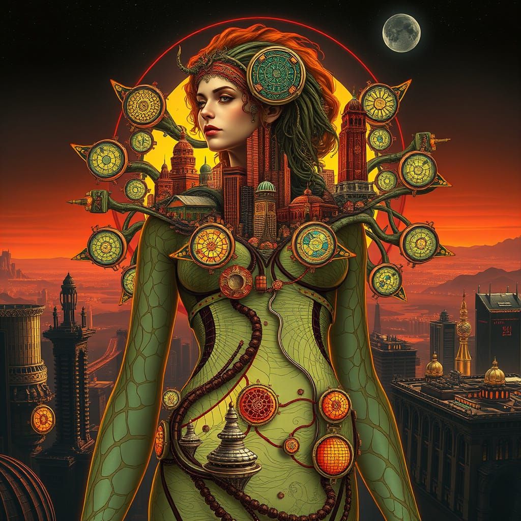 Woman's Skin Transforms into Venusian Metropolis