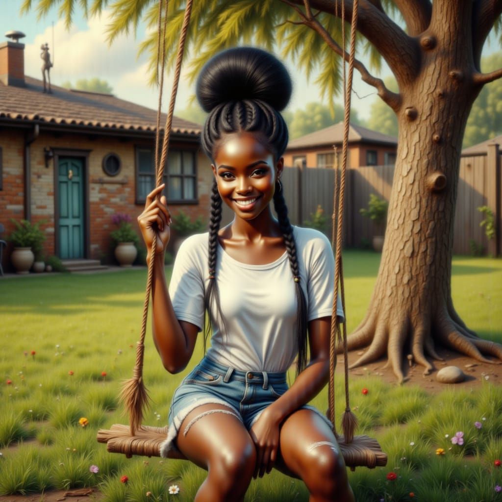 African Girl Smiling on a Rope Swing