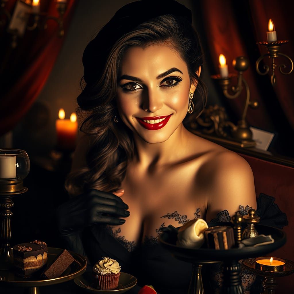 Sultry Woman Surrounded by Indulgent Treasures in a Luxuriou...