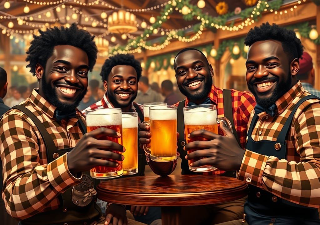 Oktoberfest Celebration: Black Men Enjoying Bavarian Beer