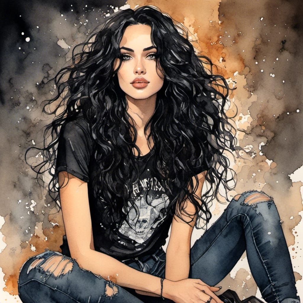 Halestorm Concert: Watercolour Portrait of Young Woman