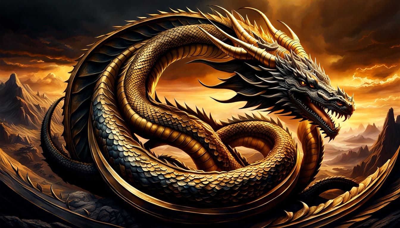 Ouroboros, a legendary ancient serpent eating its own tail