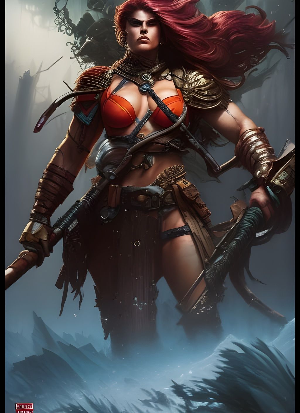 Powerful Female Barbarian in Crayon Caricature