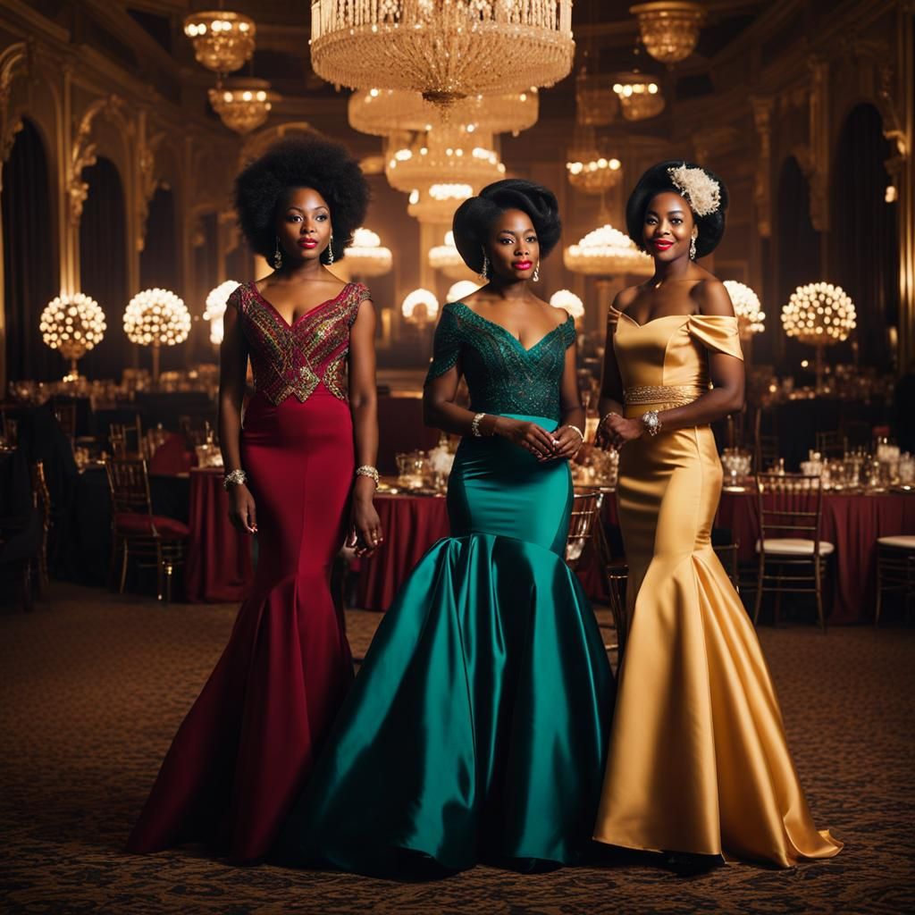 Elegant Homecoming: Three Women in Ballroom Attire