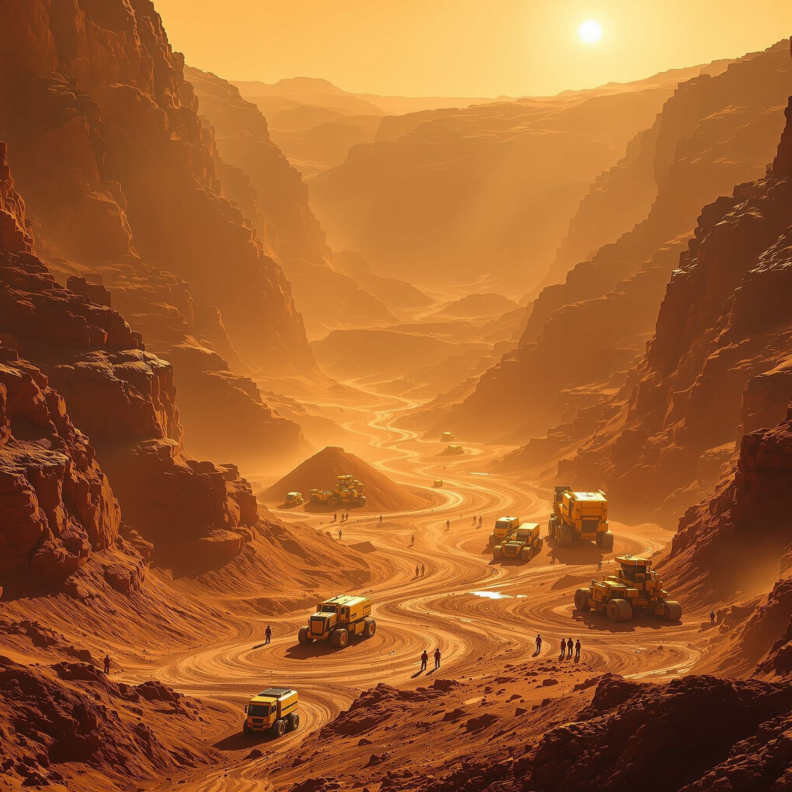 Opencast Gold Mine on Mars Landscape