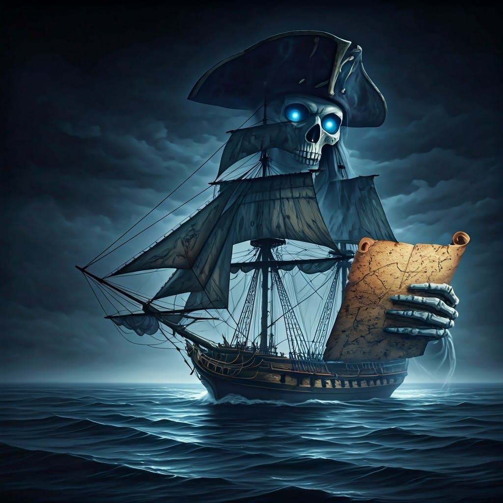 Eerie Haunted Pirate Ship in Dark Anime Style