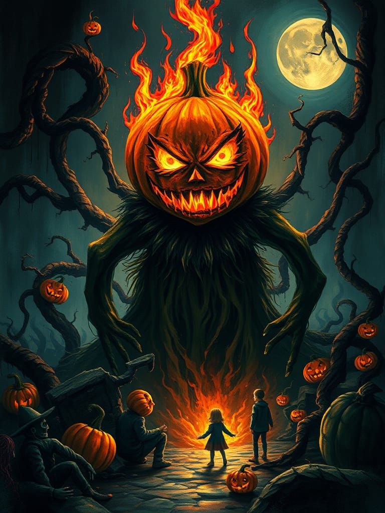 Menacing Jack-o-Lantern King in Twisted Pumpkin Patch