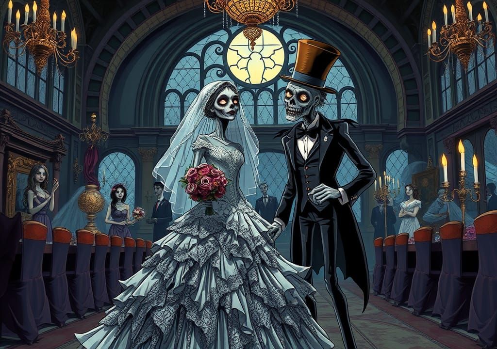 Zombie Wedding in Tim Burton Style