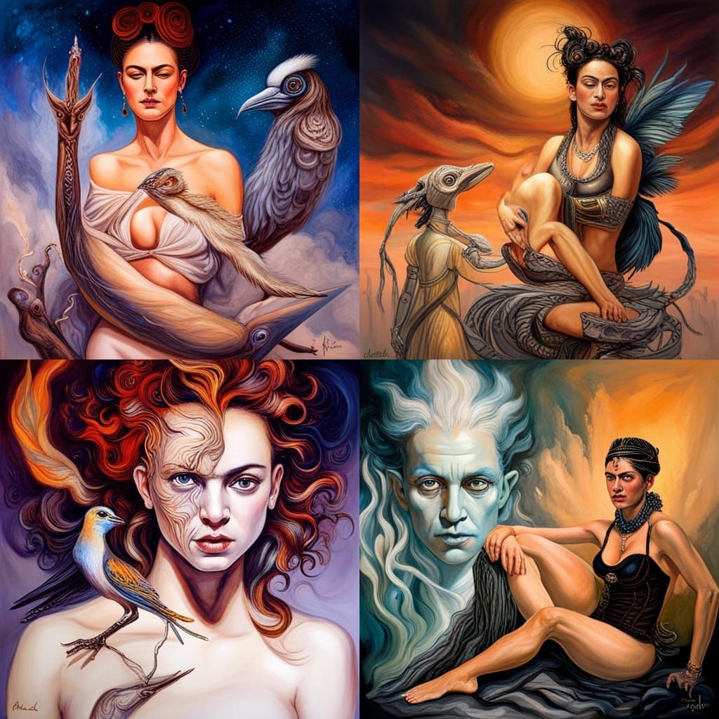 Fantasy Bird-Human Hybrid in Warm Colors