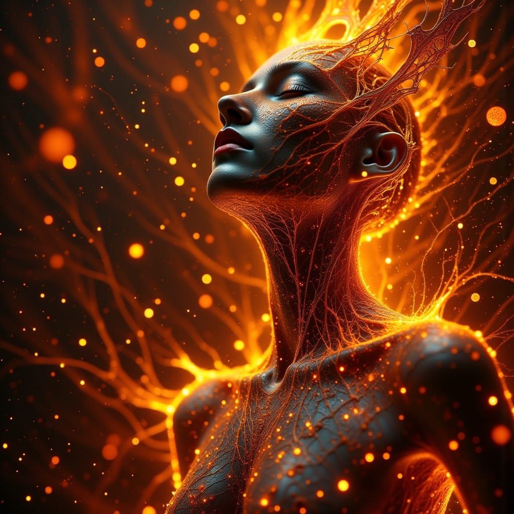 Cyberpunk Emotion: Glowing Amber and Red Future