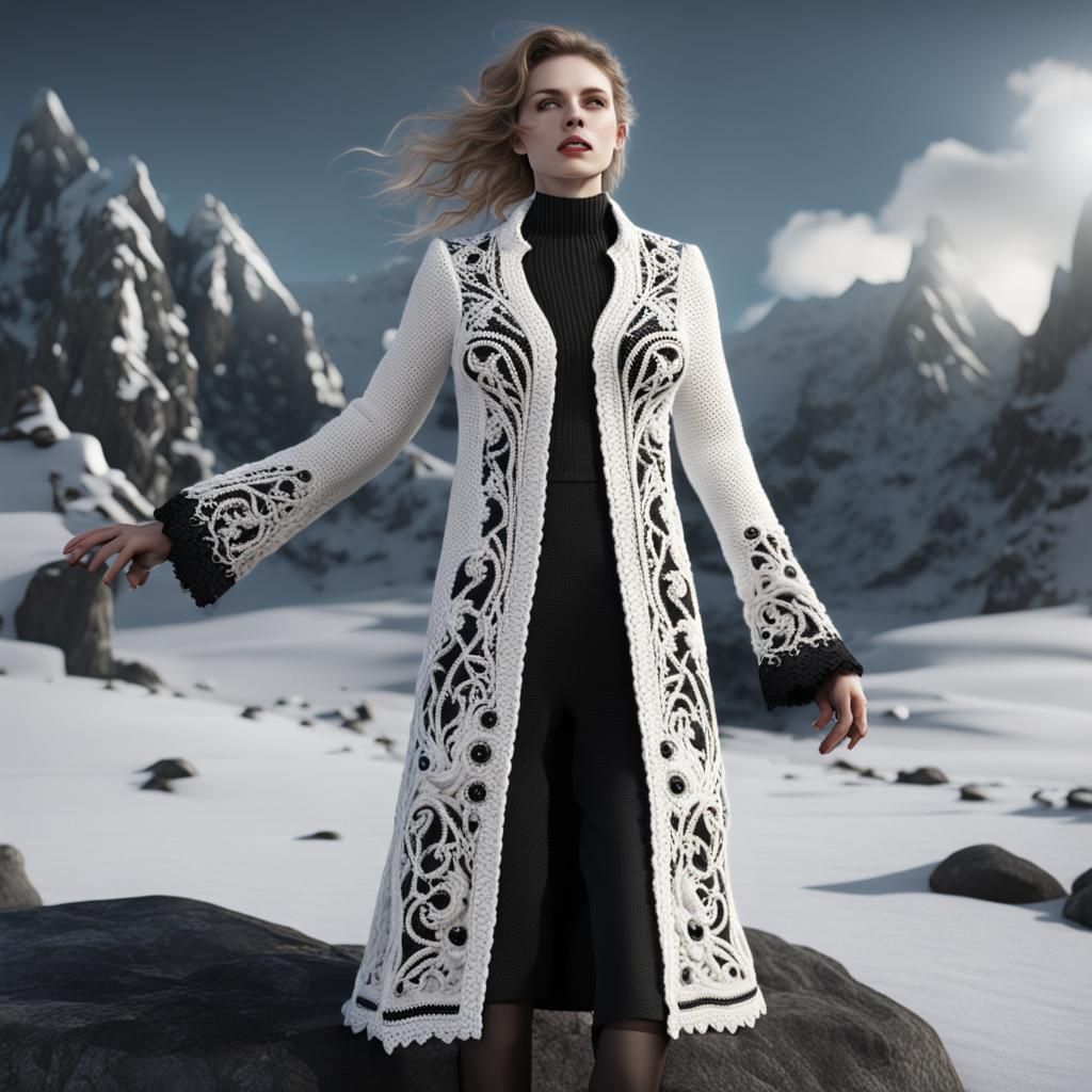 Elegant Knit and Crochet Coat: Detailed Matte Painting