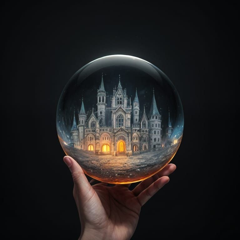 Surreal Double Exposure Sphere with Faded Antique Visions