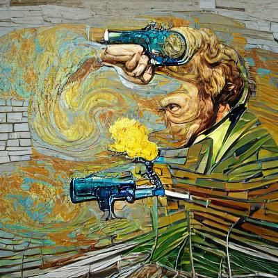 Figure Firing Gun in Van Gogh Style