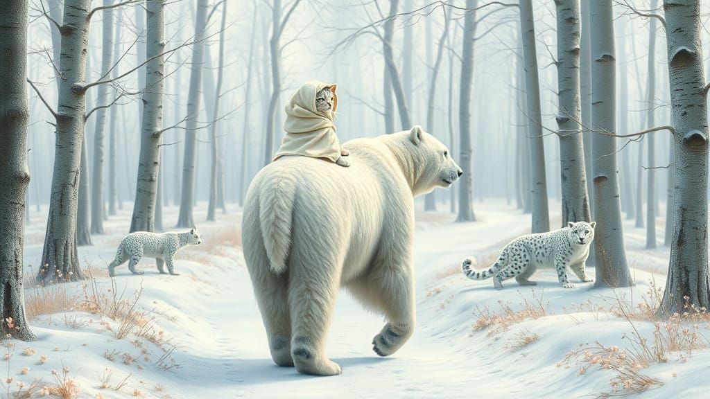 Regal Feline and Polar Bear Winter Wonderland