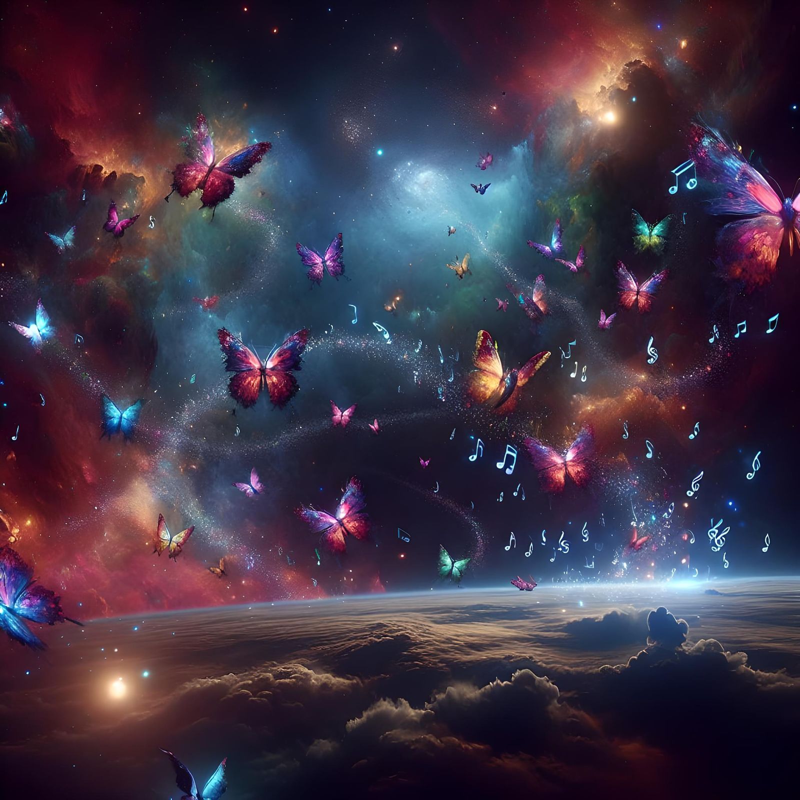 Rainbow Butterflies Create Music in Space