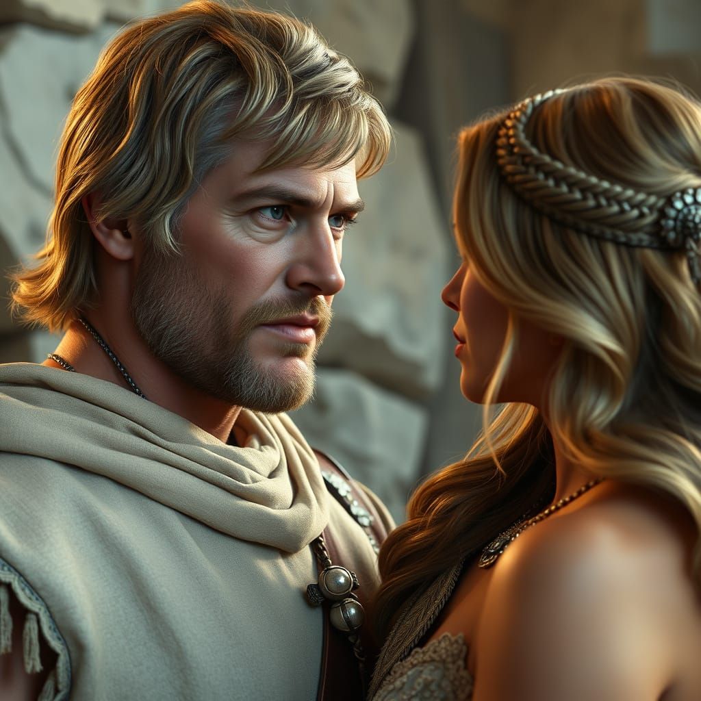 Prince Adam and Woman in Hyperrealistic Style