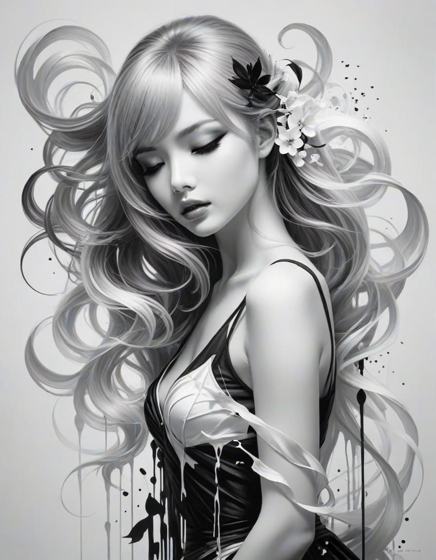 Monochromatic Drip Art with Gentle Whisper