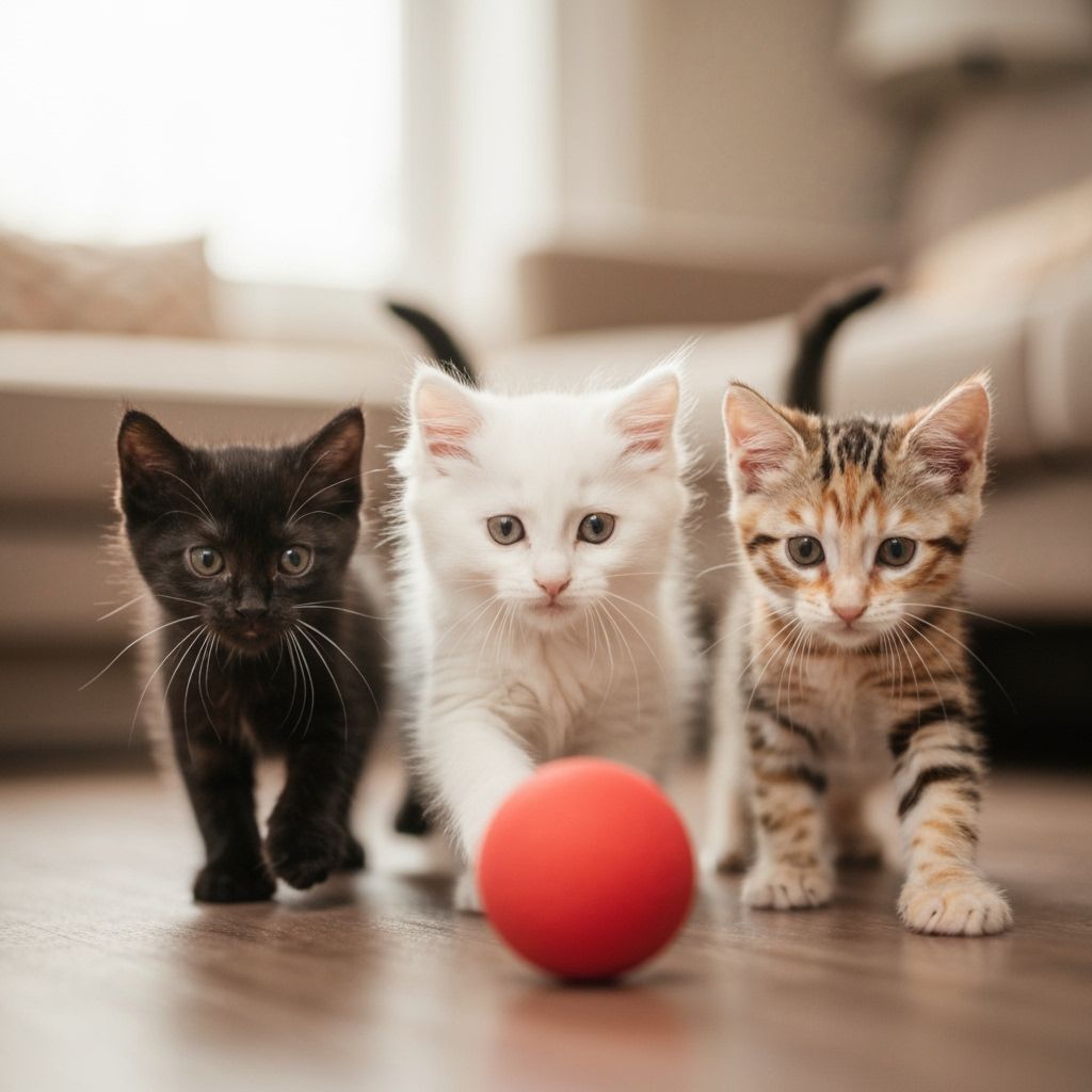 Kittens Play with a Red Ball