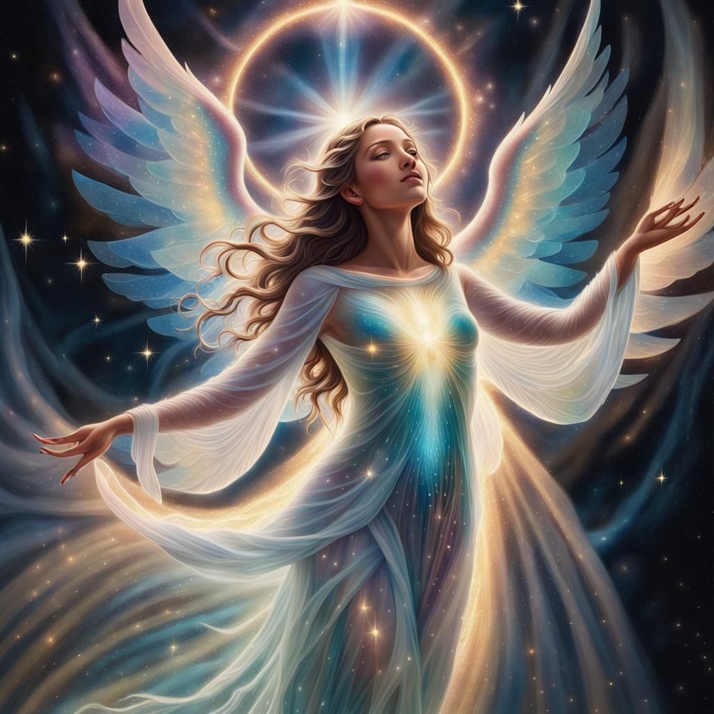 Ethereal Celestial Being with Iridescent Wings