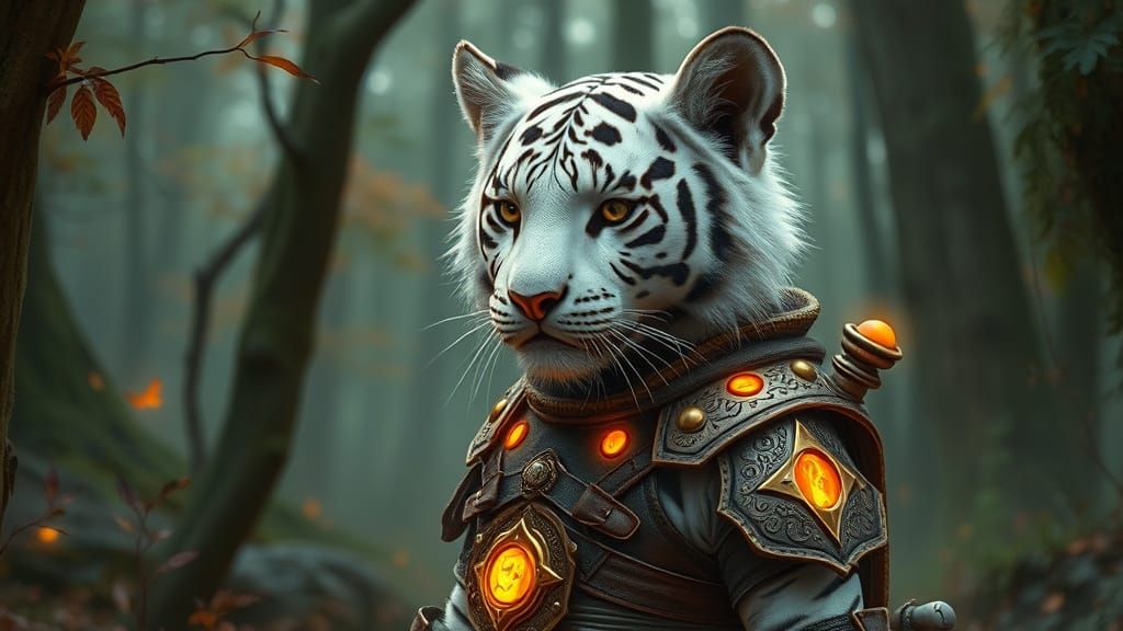 Fantastical White Tiger Child in Mystical Forest
