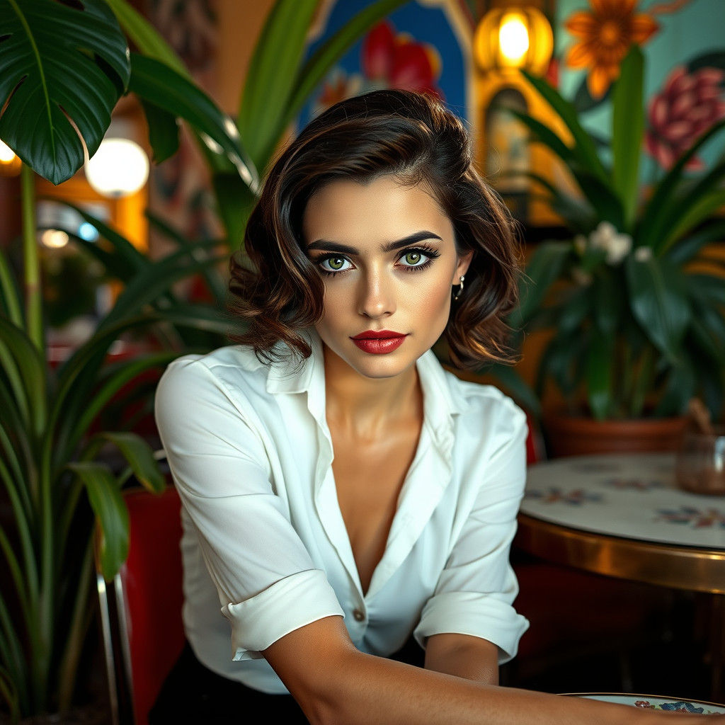 Ana de Armas in Vintage Cuban Cafe, Glamorous Portrait