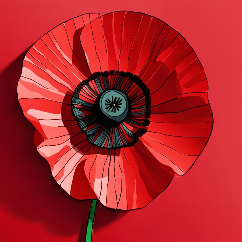 Remembrance Day Poppy in Art Brut Style