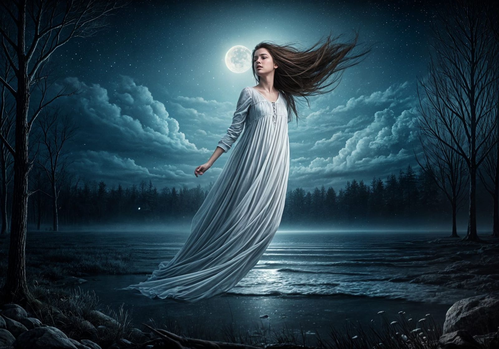 Dreamlike Woman in Ethereal Landscape