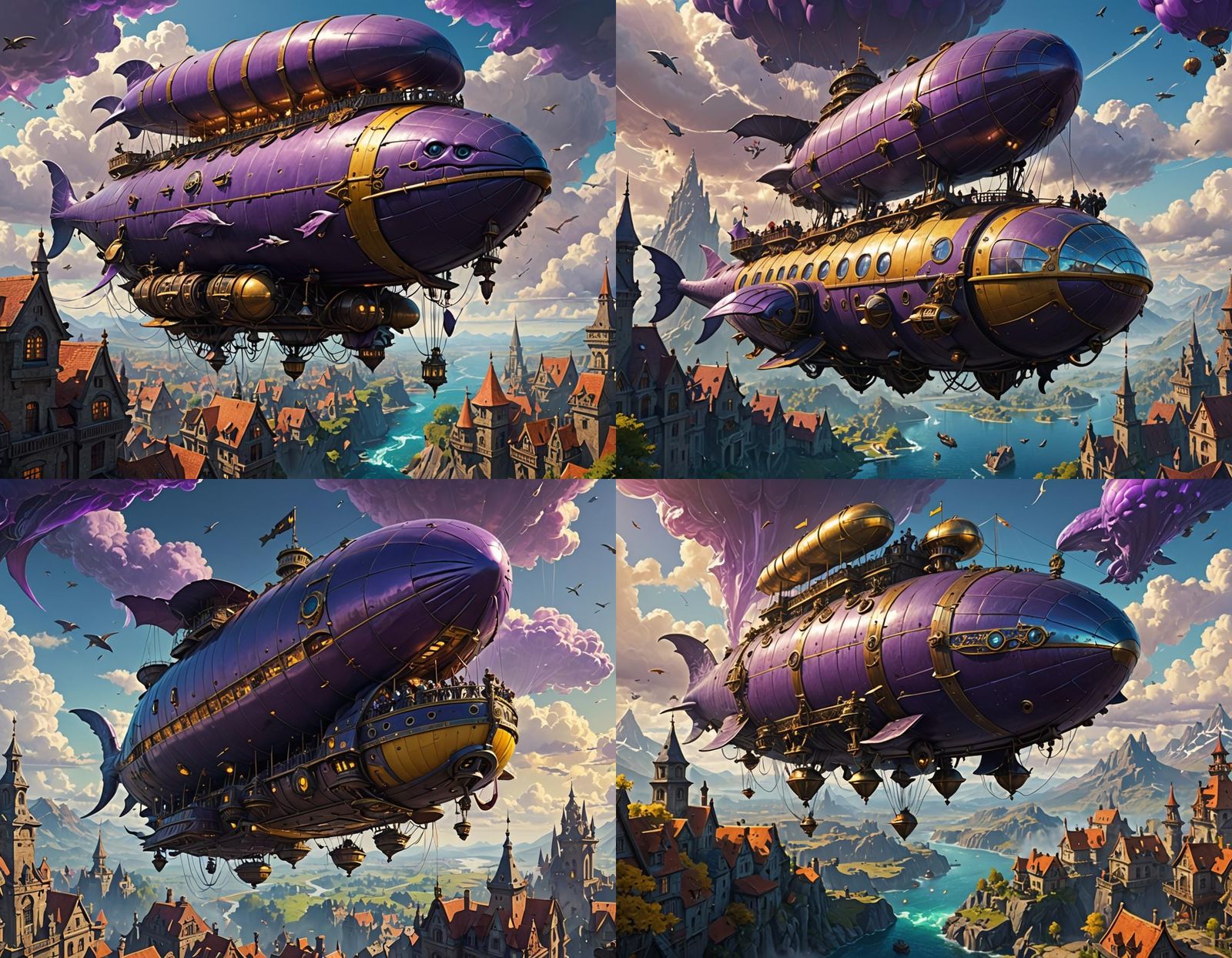 D&D Airship Sky Whale in Dark Fantasy Style