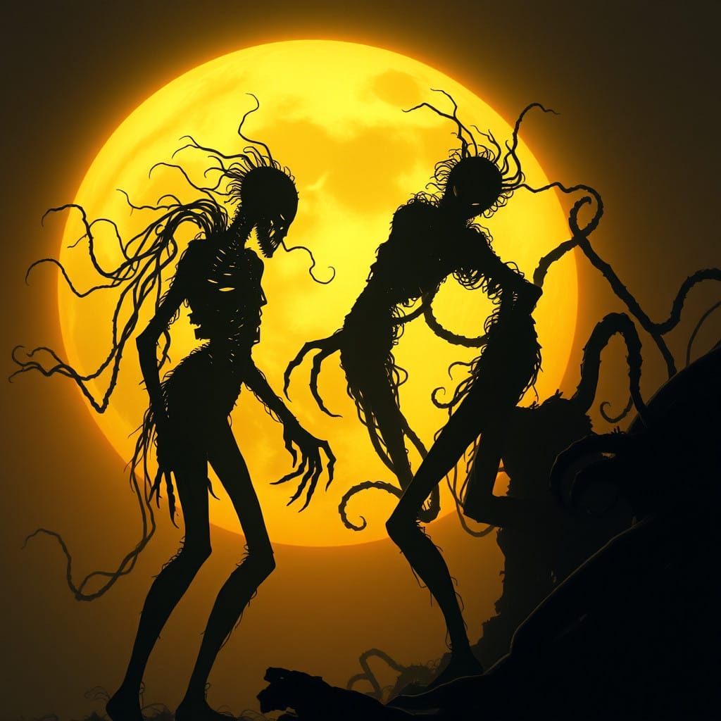 Cyberpunk Shadows in a Golden Moonlit Haze