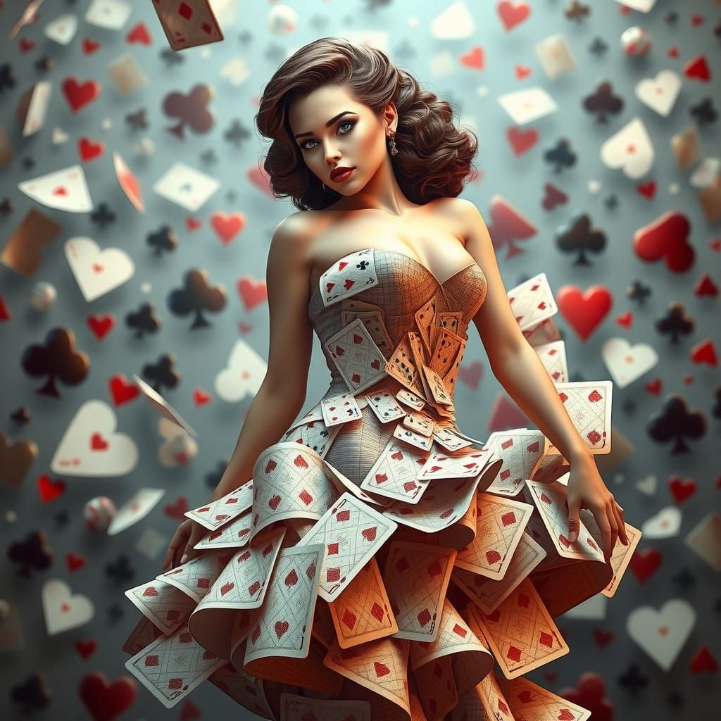 Playing Card Pin-Up Girl in Surreal Dreamscape