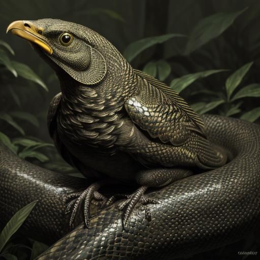 Snake Captures Chicken in Misty Jungle