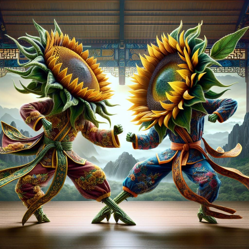 Botanical Brawlers: Sunflowers in a Kung-Fu Fight