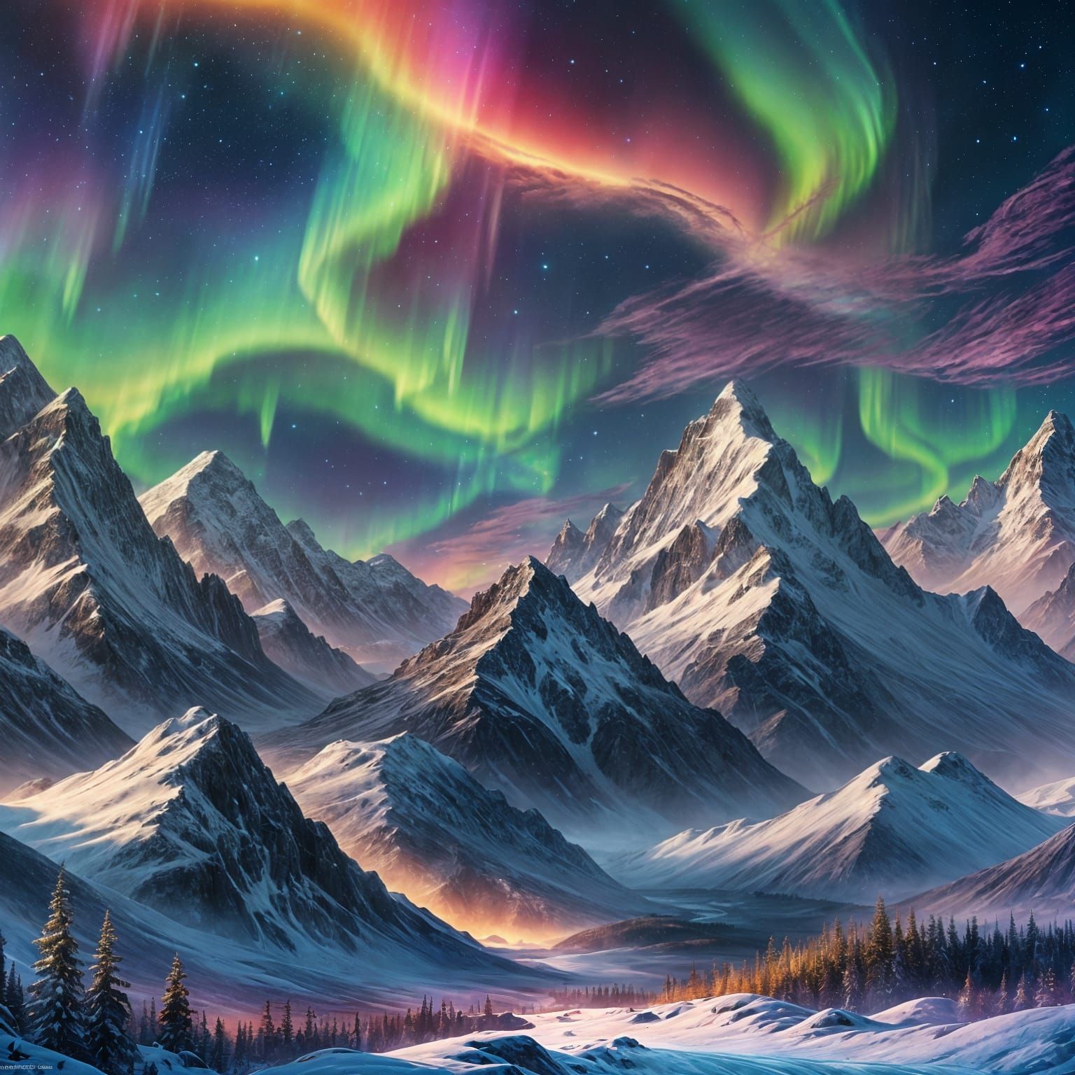 Rainbow Northern Lights Fantasy Concept Art