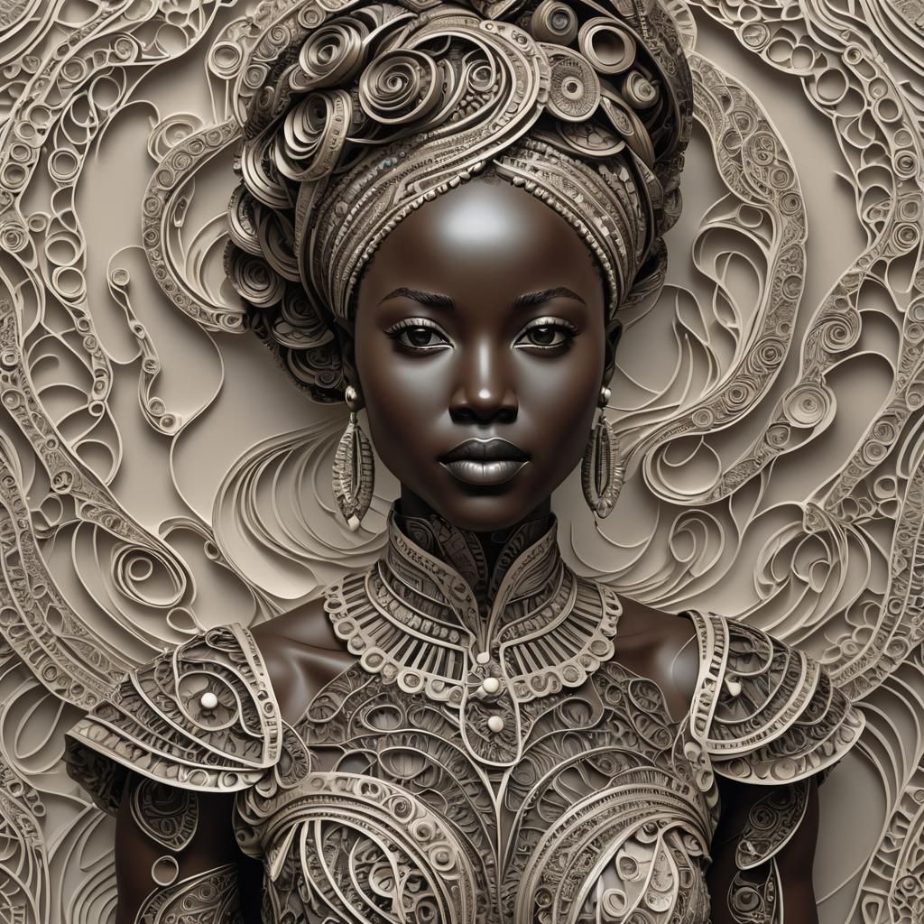 Lupita Nyong'o Statue with Abstract Fractal Design