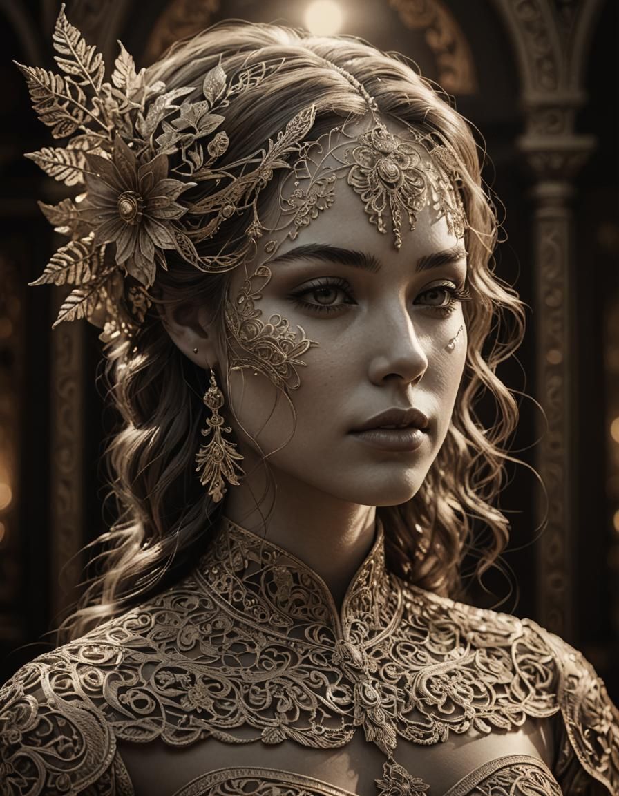 Beautiful Girl in Sepia Tones with Realistic Details