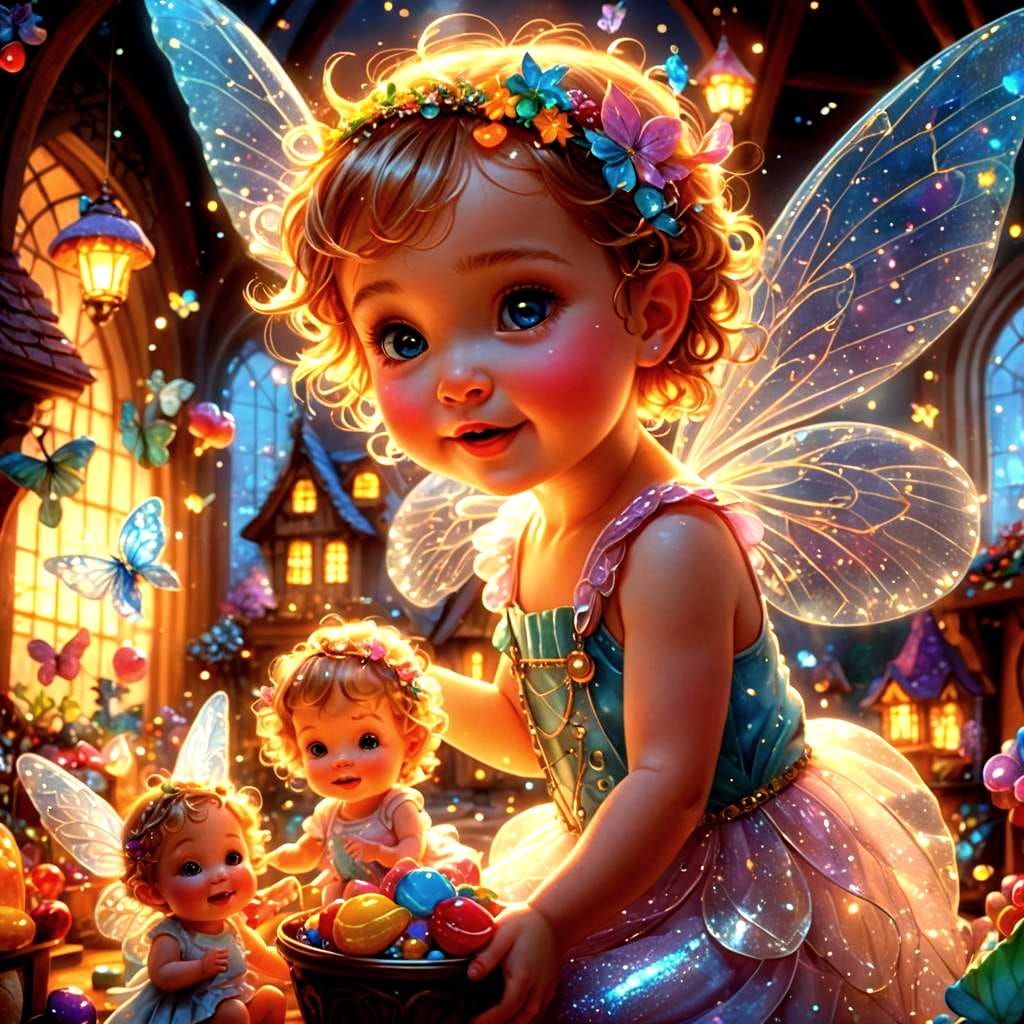 Happy Baby Fairies in a Magical Candyland