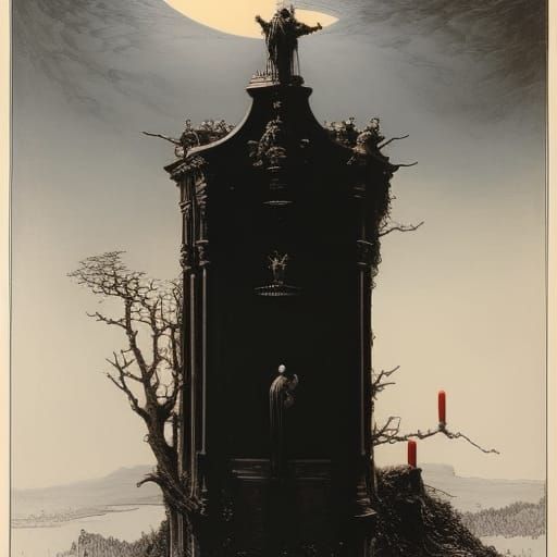 Death: A Macabre Wood Engraving and Ink Drawing