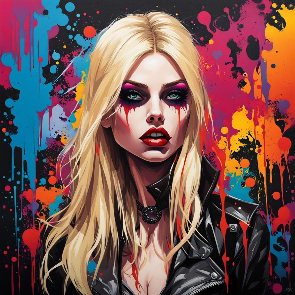 Blonde Vampire Girl in Graffiti Street Art