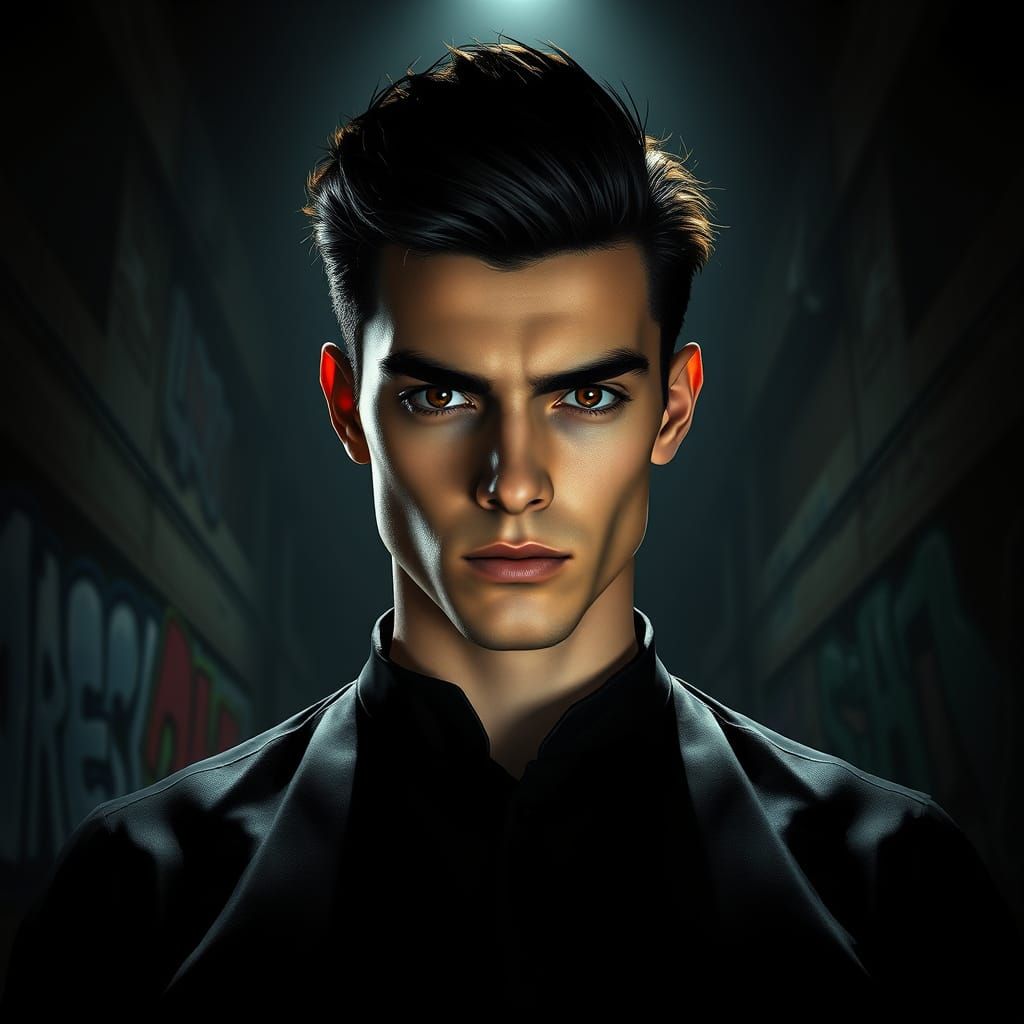 Intense Portrait of Young Man in Moody, Cinematic Style