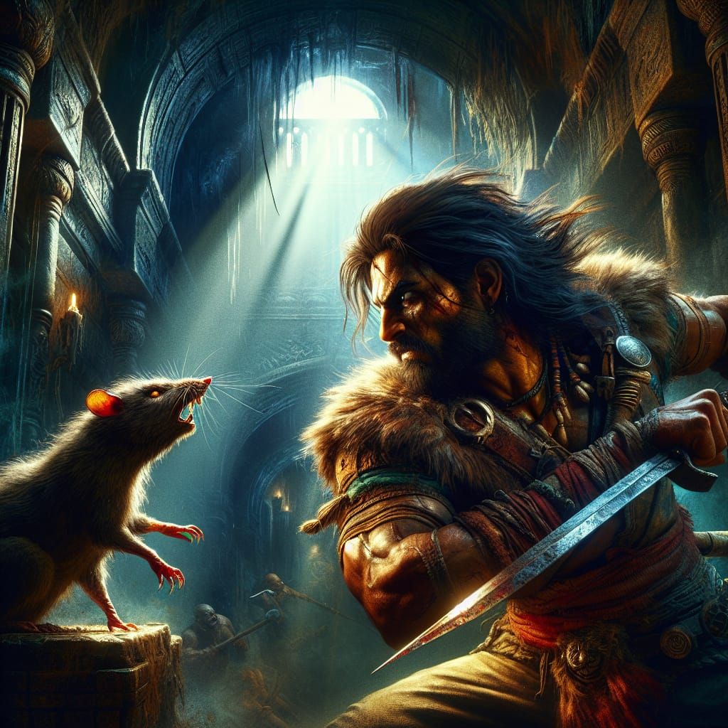 The barbarian faces a wererat
