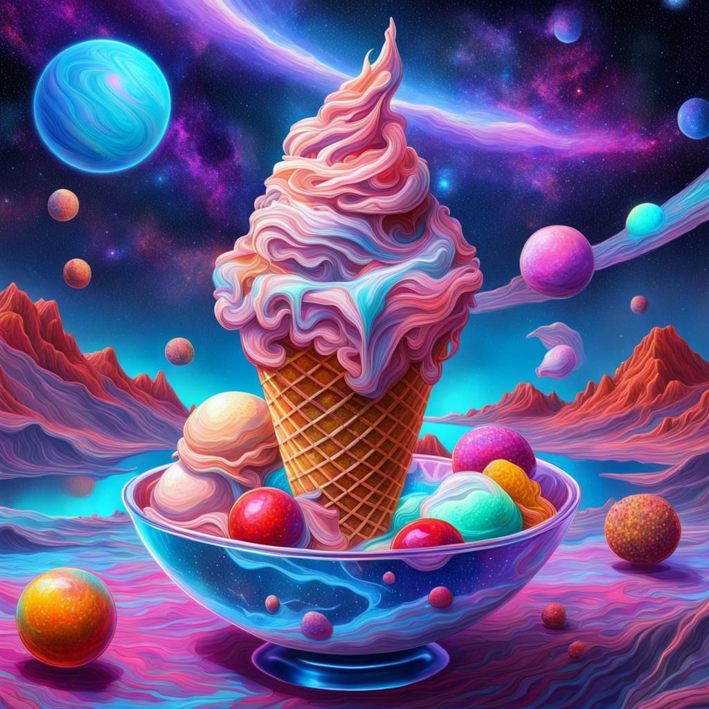 Galactic Ice Cream Sundae Planet: Cosmic Illustration