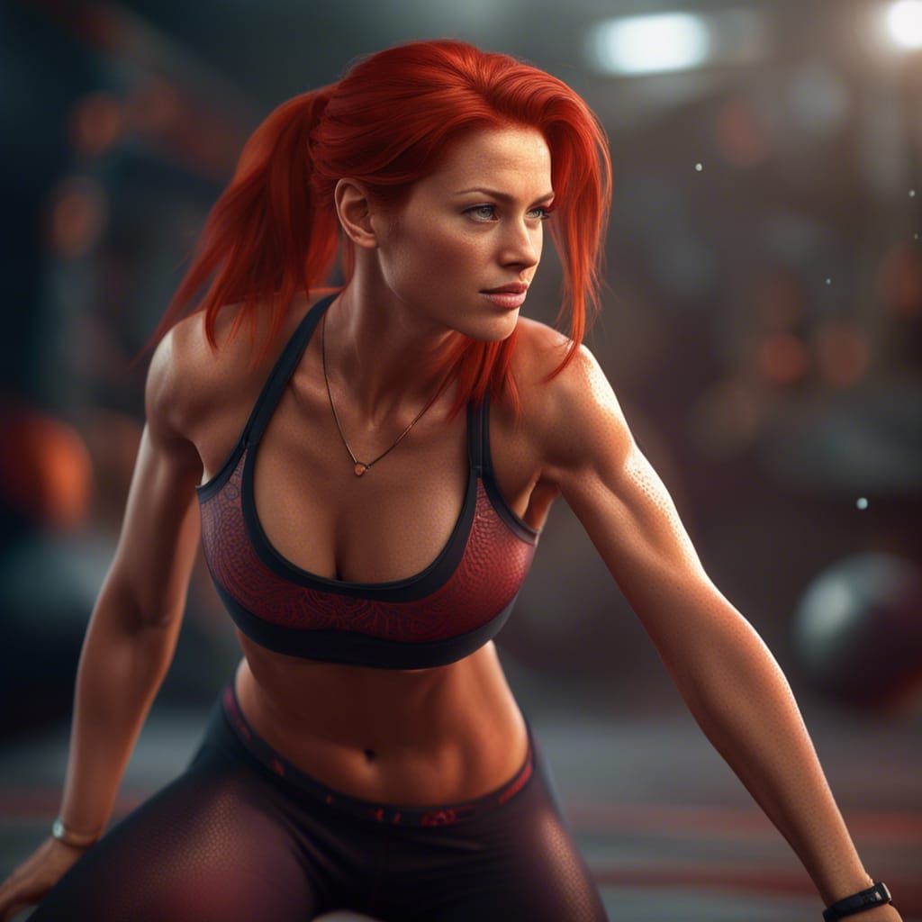 Beautiful Red-Haired Athlete in Detailed Digital Art
