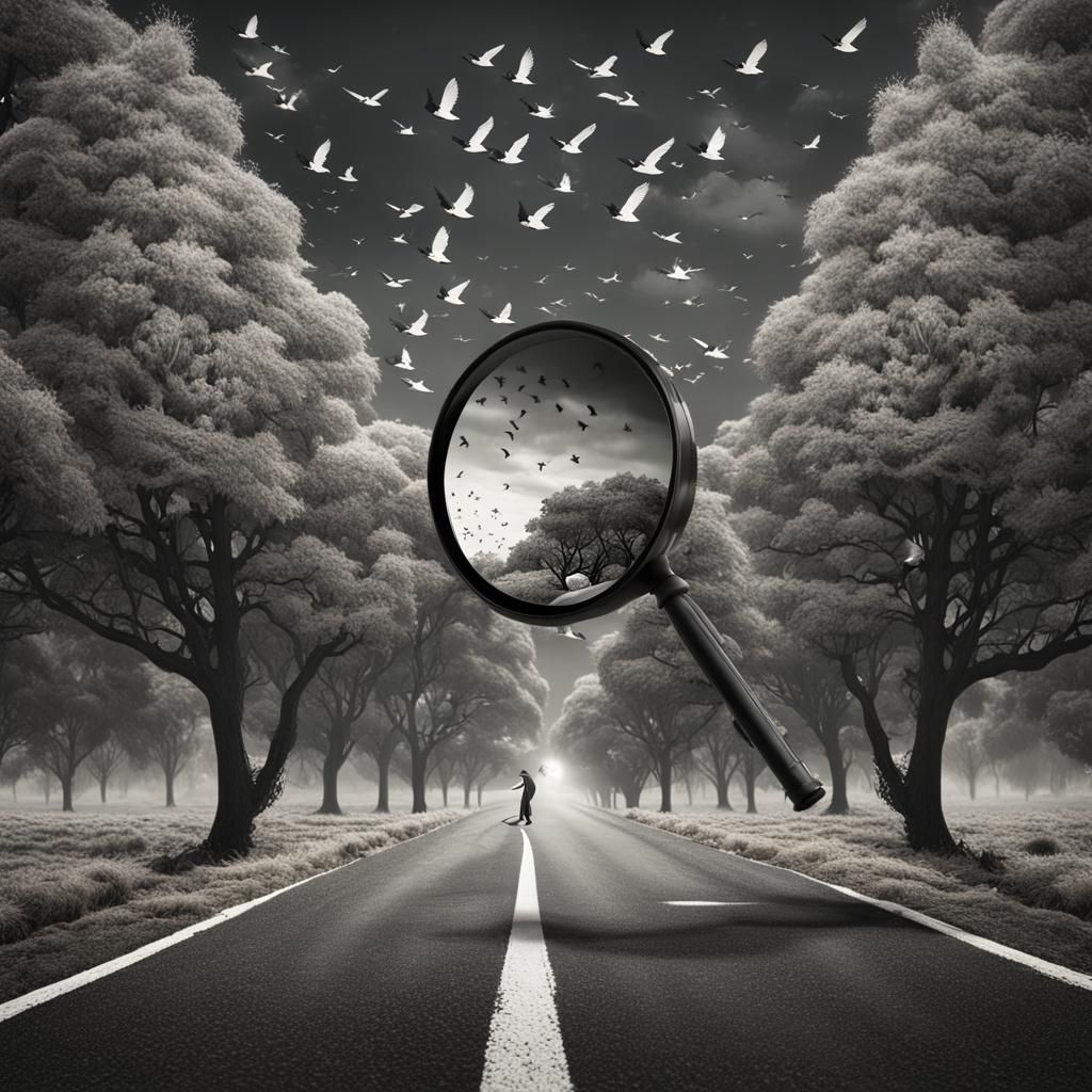 Surreal Black and White Photo with Birds