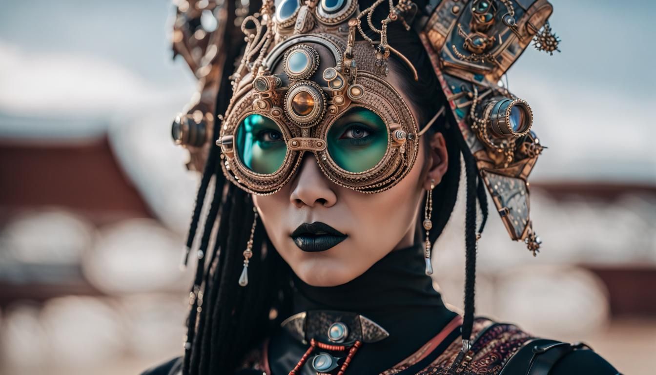 Woman in Jeweled Mask: A Solarpunk Portrait