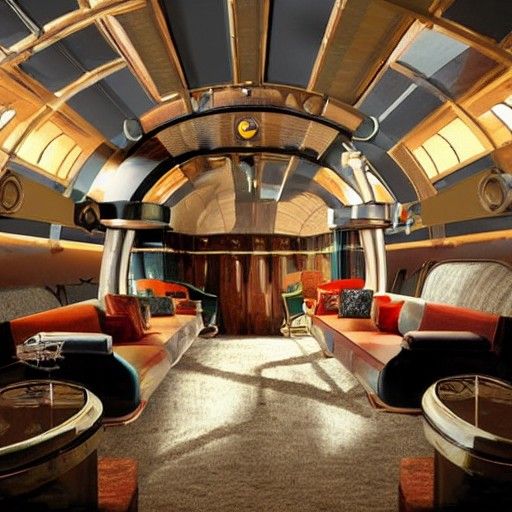 Dieselpunk Airship Lounge in 1930s Style