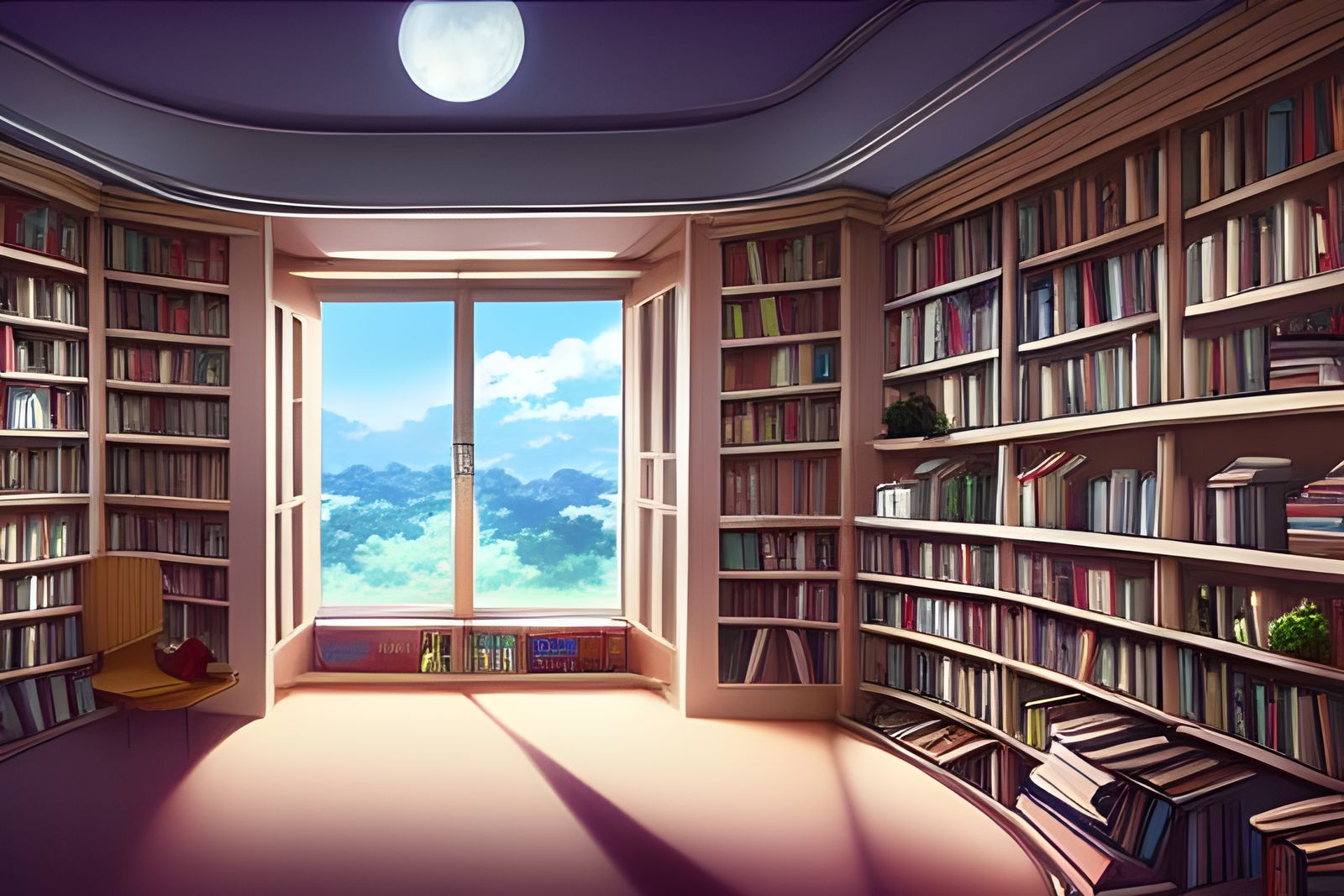 Anime Room with Books in Ghibli Style
