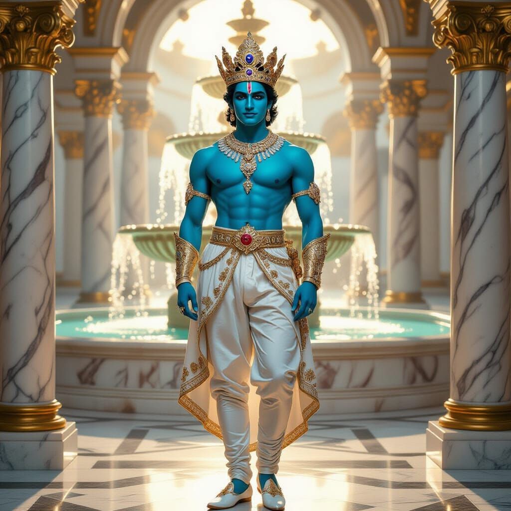 Blue Man with Jewel Crown in Marble Temple