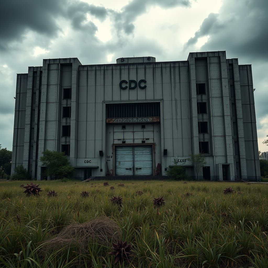 Abandoned CDC Headquarters in Apocalyptic Dark Fantasy Style