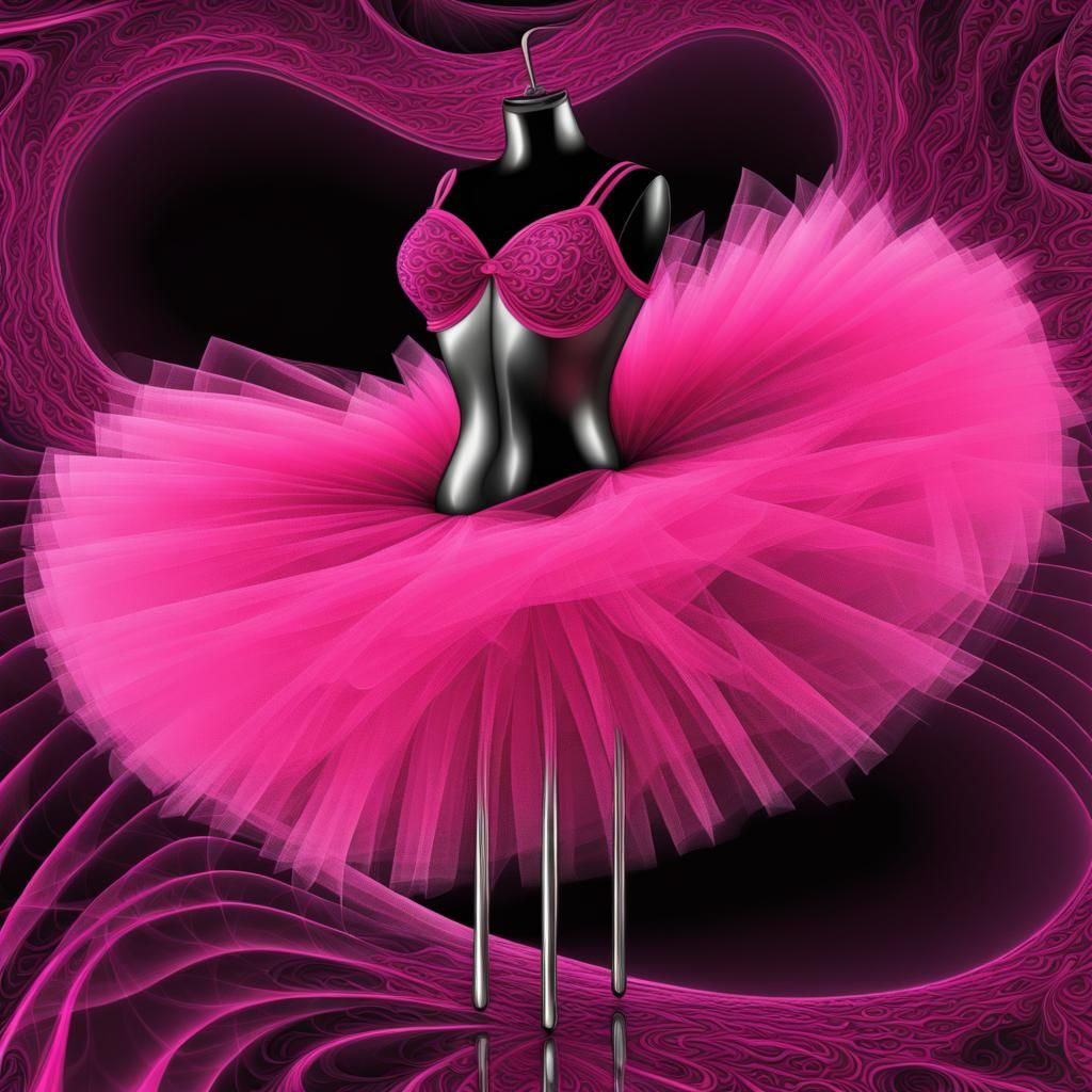 Hot Pink Tutu on Chrome Mule in Abstract Style